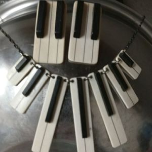 Vintage Piano Keys Necklace and Earring Set